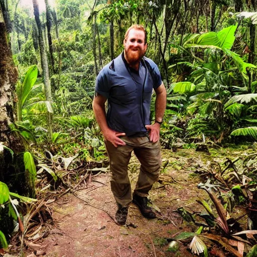Prompt: josh gates exploring the amazon jungle, realistic, detailed