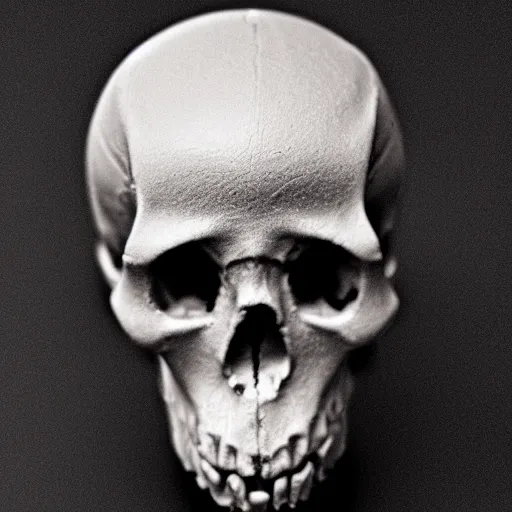 Image similar to a tiny human Skull, black background, close-up macro photography, bokeh, shallow focus