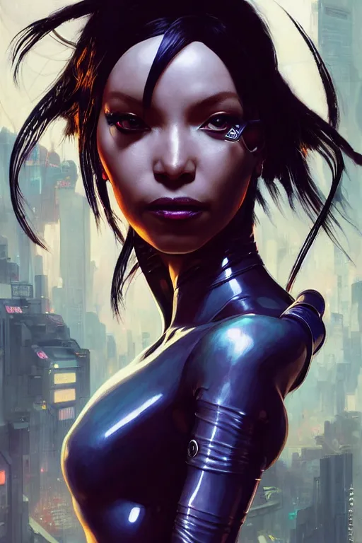 Image similar to cyberpunk Normani as aeon flux profile picture by Greg Rutkowski, dynamic pose, intricate, futuristic, fantasy, elegant, by Stanley Artgerm Lau, greg rutkowski, thomas kindkade, alphonse mucha, loish, norman Rockwell,