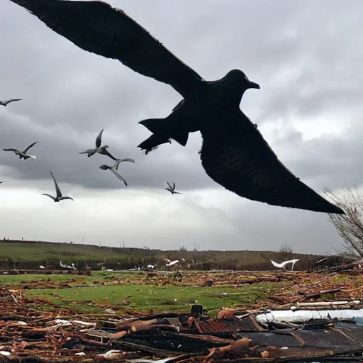 Prompt: a tornado! made of seagulls