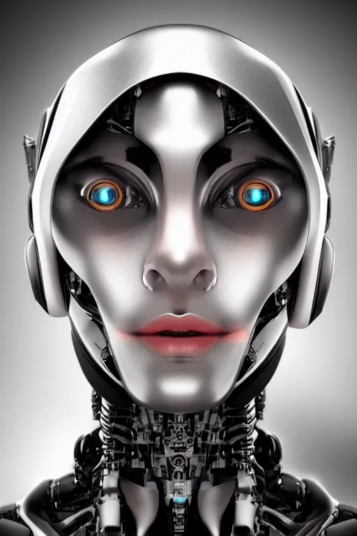 Image similar to robot with human face, female head, woman human face, human face realistic, human head, cyborg frame concept, cyborg by ales-kotnik, sci-fi android female