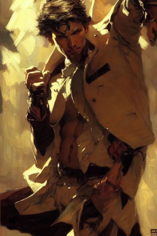 Prompt: attractive man, painting by gaston bussiere, craig mullins, j. c. leyendecker, yoji shinkawa, tom of finland