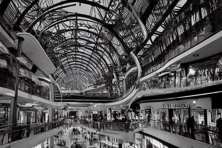 Prompt: shopping mall interior by hr giger