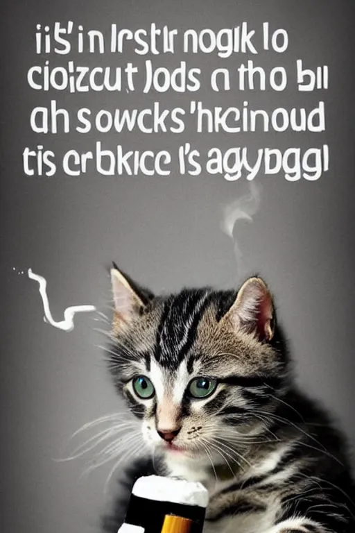 Image similar to motivational poster with a picture of a depressed kitten smoking a cigarette, the caption reads bag nag bad daggy