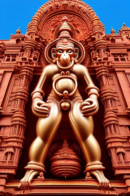 Image similar to high quality 3 d baroque biomorphic hanuman! buildings in mumbai!!, highly detailed, cinematic smooth, berenice abbott & john j. park, dramatic morning light, very wide shot, high angle, uhd 8 k, sharp focus