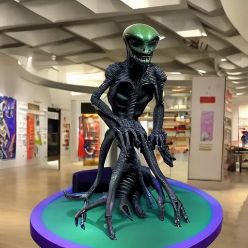 Prompt: alien sculpture toy on display