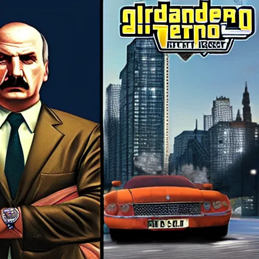 Prompt: Alexander Lukashenko in Grand Theft Auto IV artwork