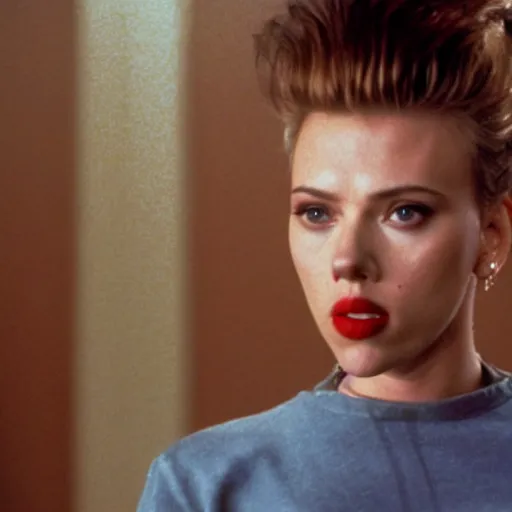 Prompt: a still of Scarlett Johansson in Twin Peaks (1990)