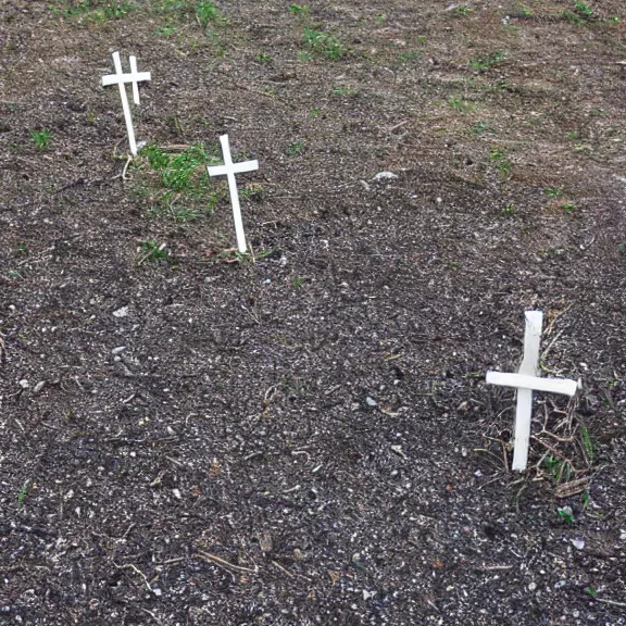 Image similar to crosses on gravel hill, child ’ s drawing