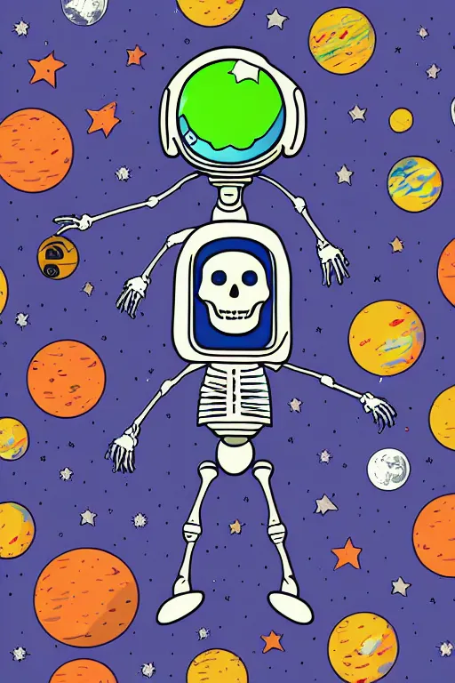 Image similar to A portrait of a skeleton as an astronaut on the moon, sticker, colorful, illustration, highly detailed, smooth and clean vector curves, no jagged lines, vector art, smooth