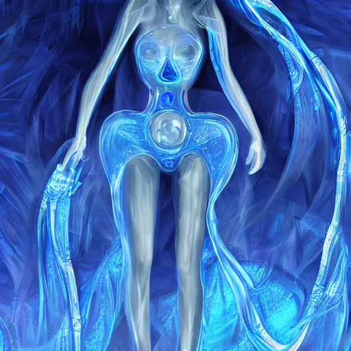 Image similar to human encased in a shining blue crystal, fantasy, digital art