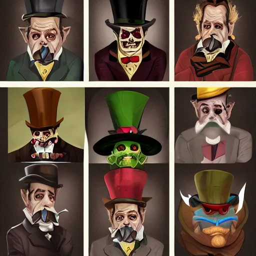 Image similar to a cartoonishly evil goblin, supervillain, top hat and luxurious moustache, portrait, d & d character portrait, victorian clothing, digital art, 8 k,