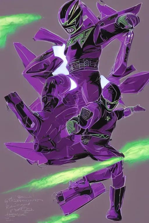 Image similar to portrait of johnny cash as purple green ranger from power rangers riding on guitar zord ufo hoverboard, intricate, highly detailed, smooth, artstation, digital illustration by Ruan Jia and Mandy Jurgens and Artgerm and Wayne Barlowe and Greg Rutkowski and Zdislav Beksinski