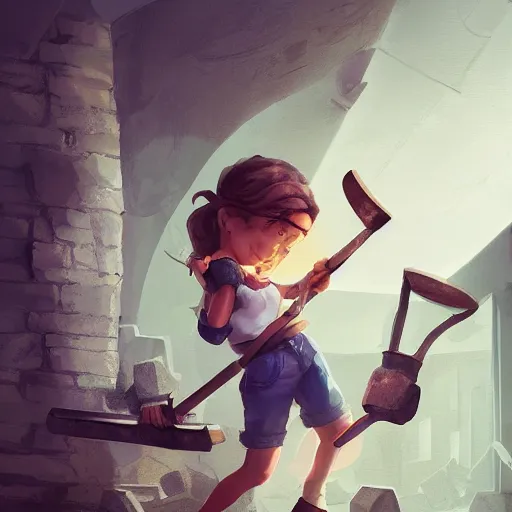 Prompt: blacksmith cute girl hitting with a hammer, anvill, epic digital art illustration, wide angle, masterpiece, dynamic perspective, anatomy skills, outstanding detail, illustration, colorgrading, LUTs, octane render, redshift, simulation, | 28mm |, great composition, by sixmorevodka studio