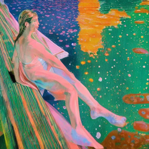 Prompt: an ethereal esteban frances and peter doig painting titled'the splash of the flume'