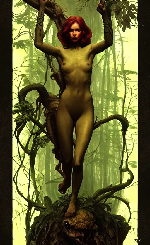 Image similar to alien magic creature poster art, humanoid, lush forest, movie art, by lucusfilm, weta studio, tom bagshaw, james jean, frank frazetta alphonso mucha, norman rockwell, 8 k, denoised