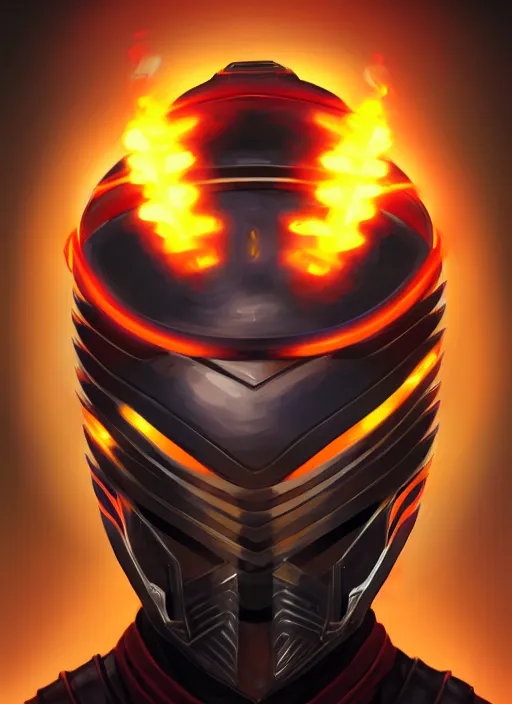 Image similar to symmetry!! portrait of side!! of a male character with helmet bushi genji, sci - fi, on fire, glowing lights!! intricate, elegant, highly detailed, digital painting, artstation, concept art, smooth, sharp focus, illustration, art by daryl tan!
