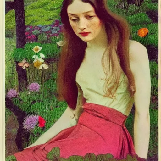 Image similar to a lot of flowers morphing in a beautiful girls face, film still by wes anderson, depicted by balthus, limited color palette, very intricate, art nouveau, highly detailed, lights by hopper, soft pastel colors, minimalist