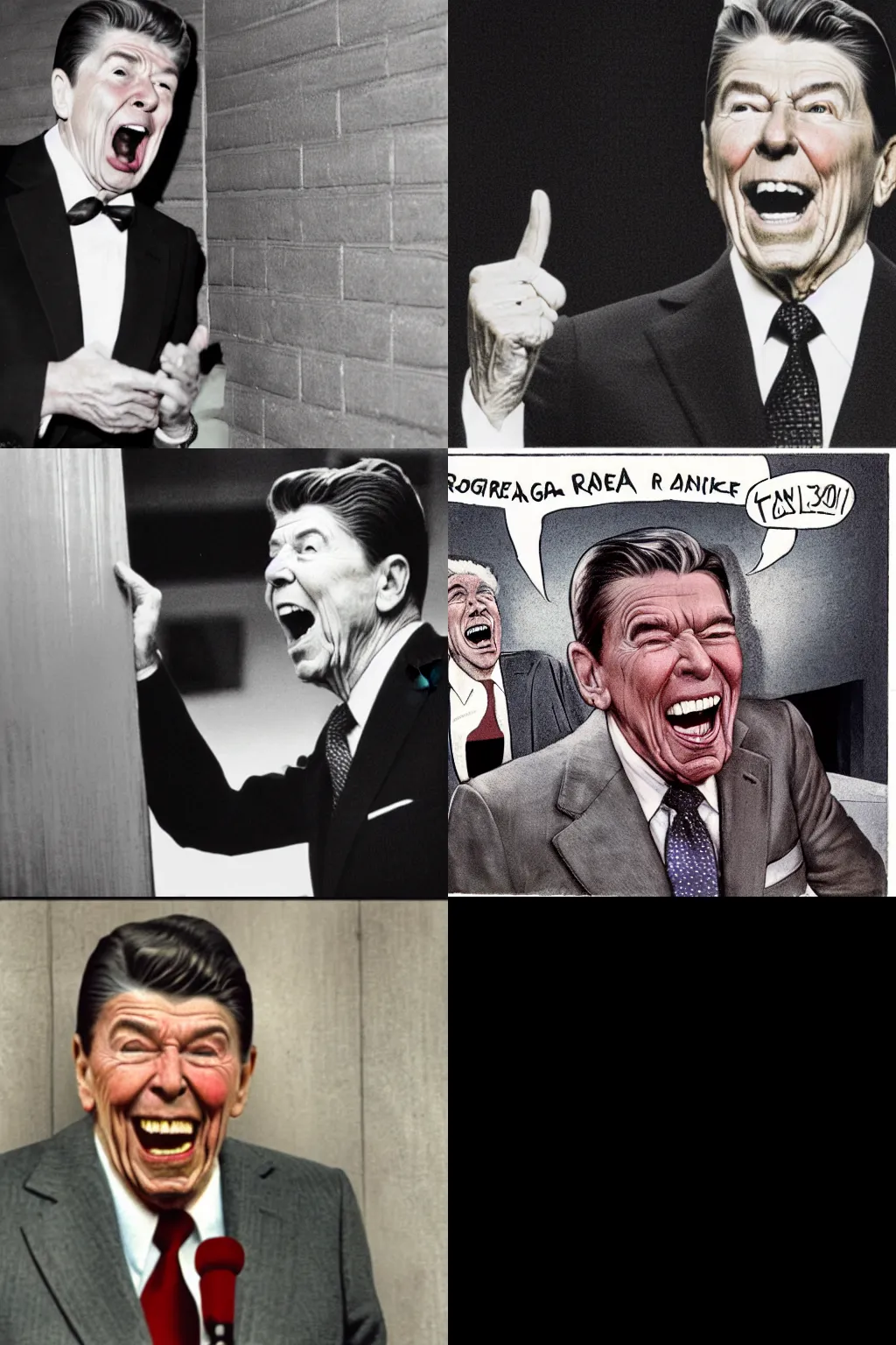 Prompt: Ronald Reagan screaming at a Wall