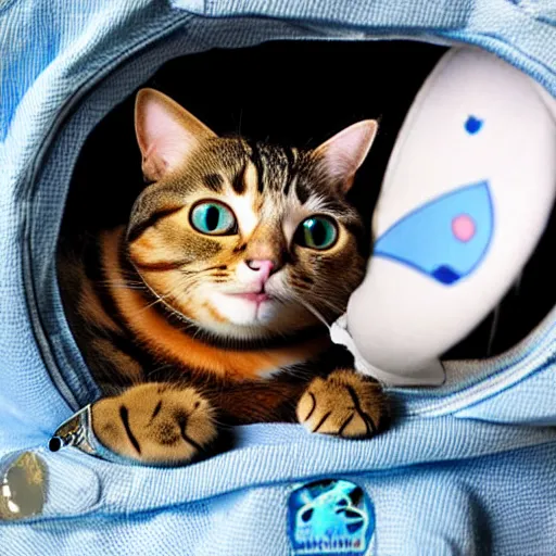 Image similar to a cat is wearing space suit