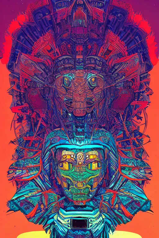 Image similar to totem animal tribal chaman vodoo mask feather gemstone plant video game illustration vivid color borderlands and by feng zhu and loish and laurie greasley, victo ngai, andreas rocha, john harris radiating a glowing aura