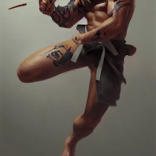 Image similar to A matte oil on canvas portrait of a male martial artist monk, orchid arm tattoos by greg rutkowski and artgerm, trending on artstation, dungeons and dragons art