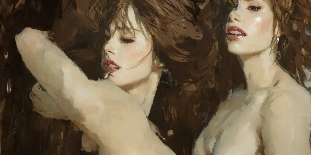 Image similar to portrait of a beautiful woman, intricate, elegant, highly detailed, greg manchess, mucha, liepke, ruan jia, jeffrey catherine jones, ridley scott