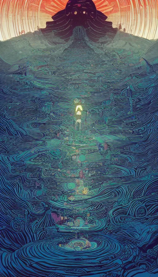 Image similar to the ancient oracle of the endless dreaming, futurism, dan mumford, victo ngai, kilian eng, da vinci, josan gonzalez