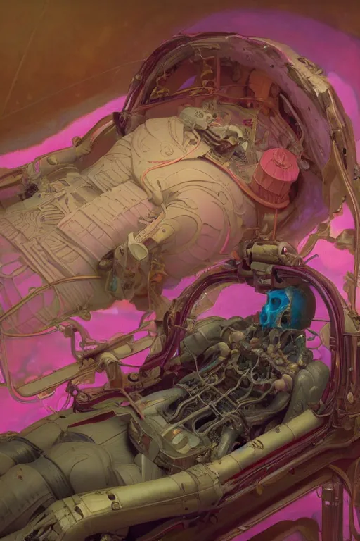 Image similar to interior of a Stomach digesting filled with glowing pink water, Digestion Acid, Skeleton, Cross section, Claustrophobic, seapunk Mecha , vaporwave , digital art, artstation, by WLOP, Ilya repin, alphonse mucha., Very highly detailed 8K, octane, Digital painting, the golden ratio,