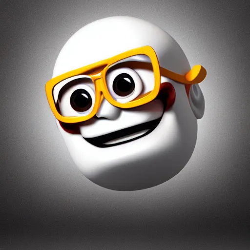 Image similar to 3D render of the nerd emoji, glossy, white background, brilliant lighting
