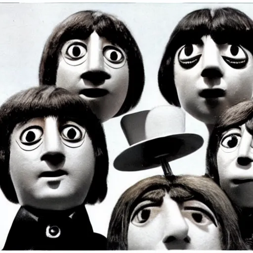 Image similar to stills from puppets movie by gerry anderson about the beatles, that band, vintage film, 1 9 6 0 s