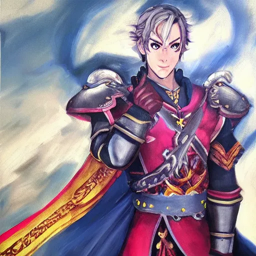 Image similar to expressive oil painting of xander from fire emblem fates