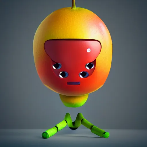 Image similar to fruit robot on colorful background, octane render, unreal render, hyperrealistic textures