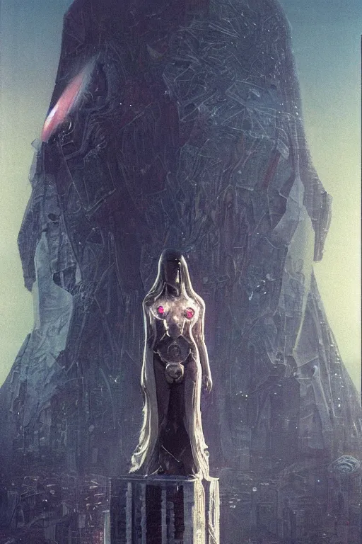 Prompt: godess of artificial intelligence floating above the humanity, sharp focus, by rozalski, by wayne barlowe, cinematic, cinematic shot, megalophobia