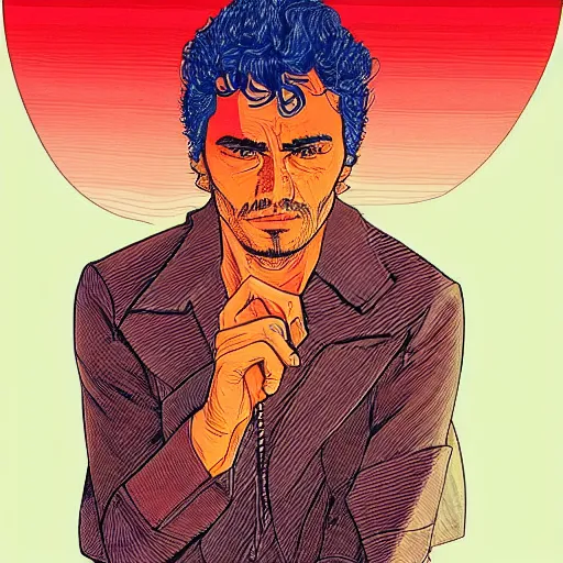 Image similar to “ james franco retro minimalist portrait by jean giraud, moebius starwatcher, high detail, linework, sharp, smooth face, color comic, 8 k ”