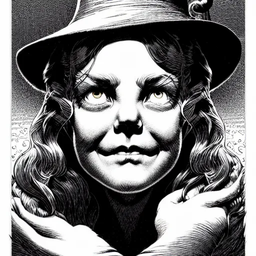 Image similar to medium portrait soft light, by killian eng and joe fenton and martin deschambault and bernie wrightson, inspired by wizard of oz, etching, fine, sharp high detail,