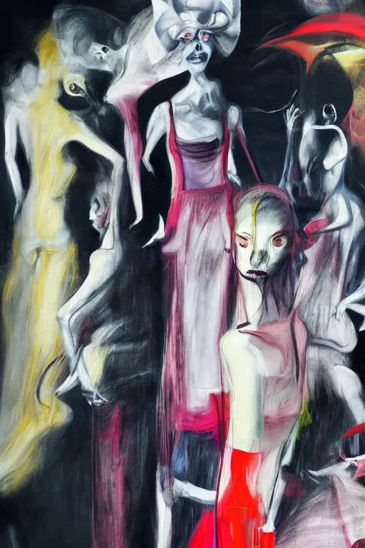 Image similar to crazy fashion catwalk, hauntingly surreal, highly detailed painting by francis bacon, edward hopper, adrian ghenie, gerhard richter, and james jean soft light 4 k,