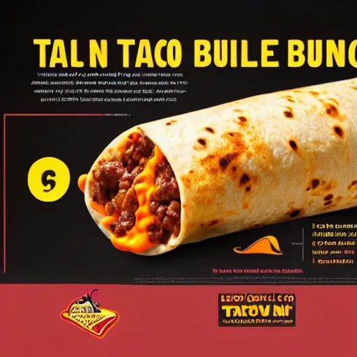 Prompt: an advertisement for a volcano burrito from taco bell, attention-grabbing, persuasive, well-designed, memorable, on-brand