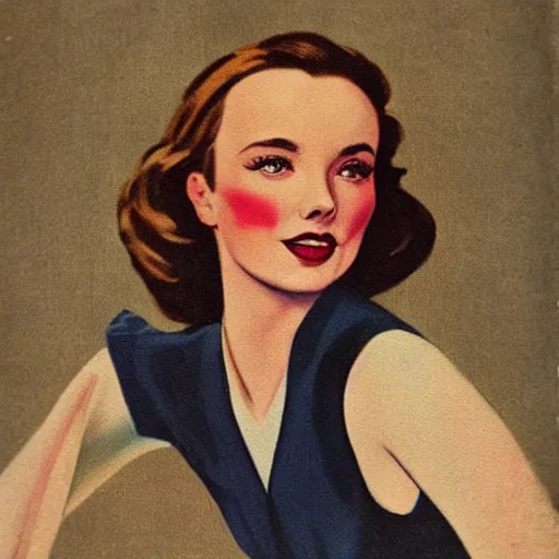 Image similar to “Jodie Comer portrait, color vintage magazine illustration 1950”