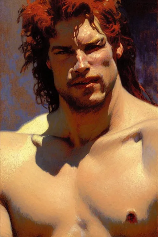 Prompt: attractive wrestler, painting by gaston bussiere, craig mullins, greg rutkowski, alphonse mucha