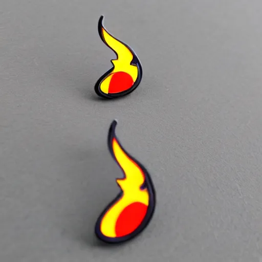 Prompt: a retro minimalistic diamond enamel pin of a retro minimalistic flame fire warning label, smooth curves