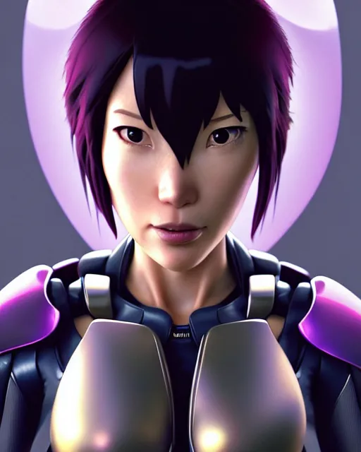 Image similar to weta disney pixar movie still portrait photo of motoko kusanagi the major ghost in the shell : : as cyborg woman by pixar : : by weta, wlop, ilya kuvshinov, rossdraws, artgerm, marvel, maxim cover, latex, octane render, sweaty, iridescent, bright morning, anime, liosh, mucha : :