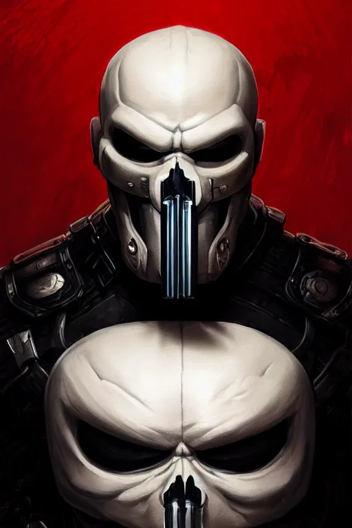 Image similar to Boris Johnson as Punisher, armor plate, realistic portrait, symmetrical, highly detailed, digital painting, artstation, concept art, smooth, sharp focus, illustration, cinematic lighting, art by artgerm and greg rutkowski and alphonse mucha
