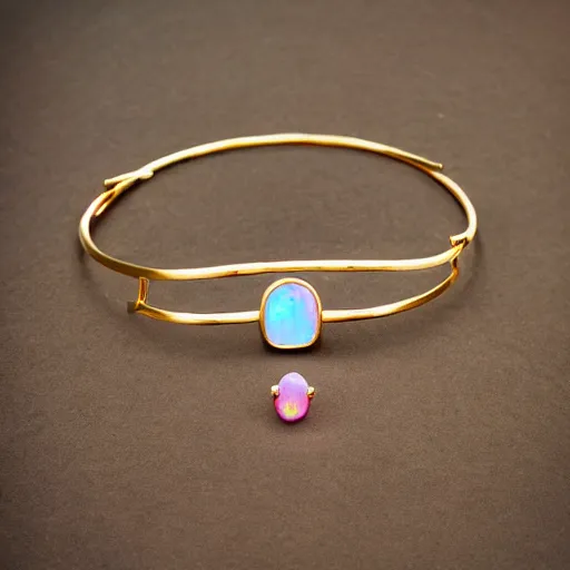 Image similar to 4K Gold collar neckless , Single Center sinister gem opals pink gem, Shungite Bangle, Mineral and Gold Jewelry, Product Photography