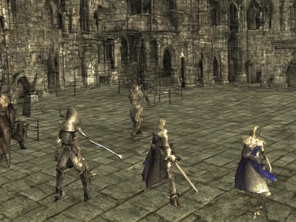 Prompt: Demon Souls Latria as a PS1 video game landscape