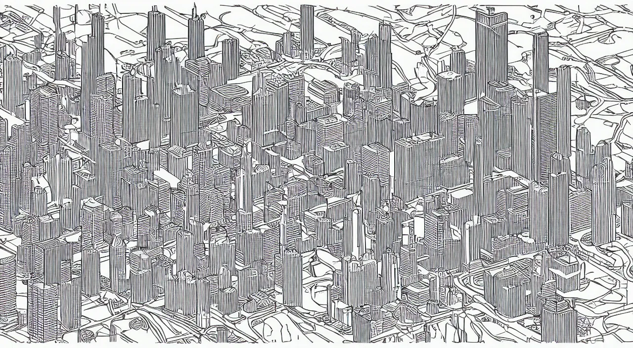 Image similar to chicago as an axon drawing, in vector drawing style of charles williams