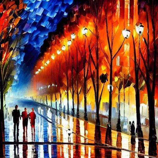 Prompt: the night of Avenue des Champs-Élysées, by Afremov, Leonid