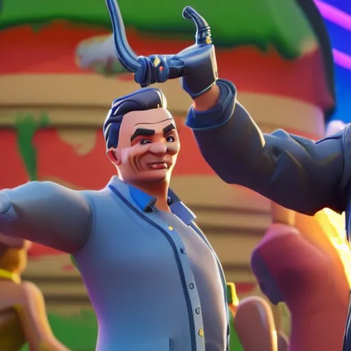 Image similar to Viktor Orban in Fortnite doing the Floss