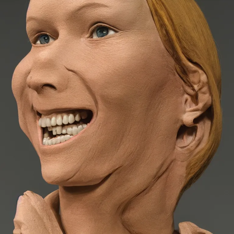 Image similar to beautiful studio photograph of colorful postmodern portrait sculpture of mary tyler moore smiling, beautiful symmetrical face accurate face detailed face realistic proportions, made of watercolor - painted plaster on a pedestal by ron mueck and matthew barney and greg rutkowski, hysterical realism intense cinematic lighting shocking detail 8 k