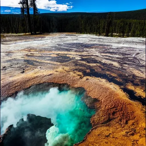 Prompt: photo of a monster emerging from yellowstone